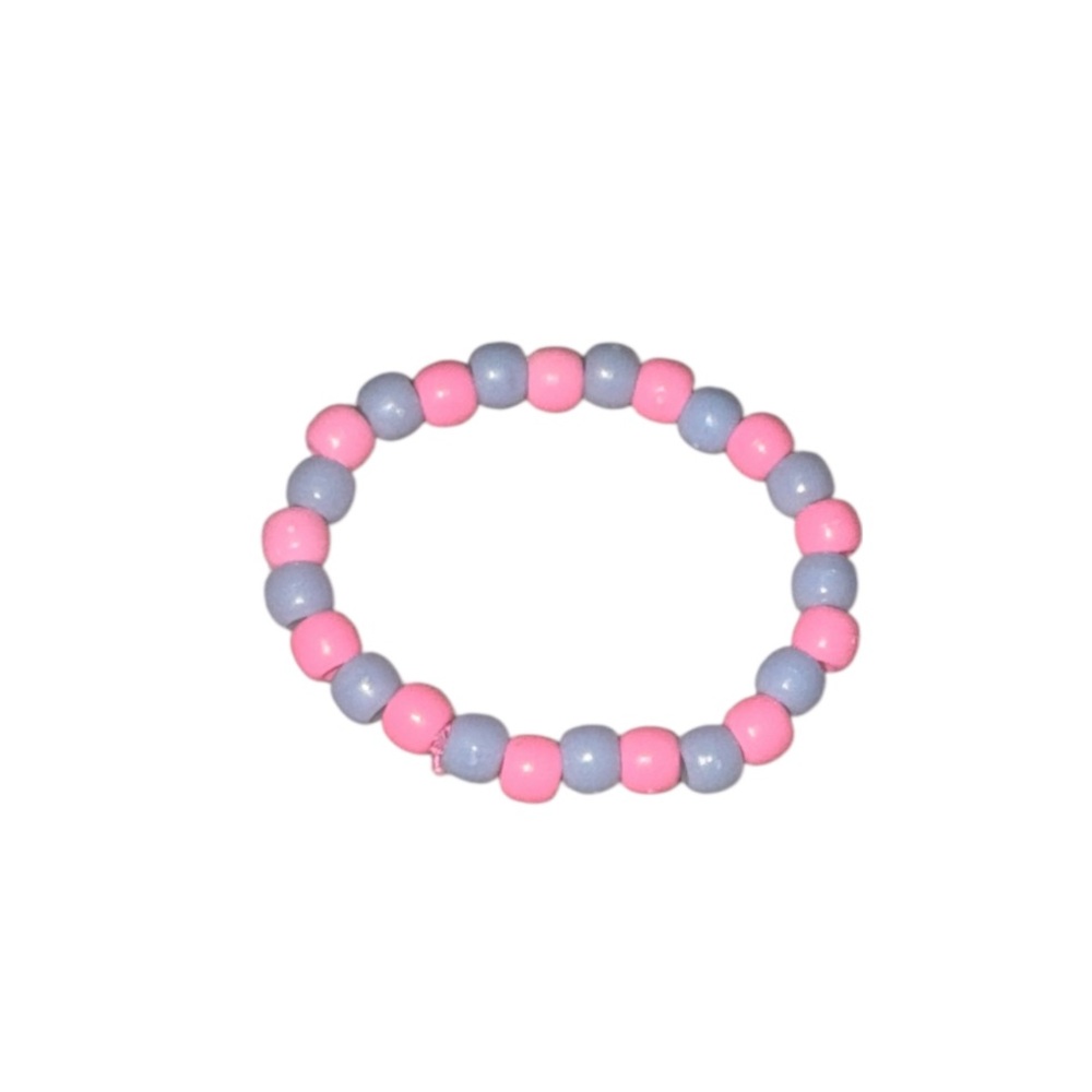 3 FOR $10 HANDCRAFTED Grayish Blue & Pink Pony Beaded Stretch Bracelet